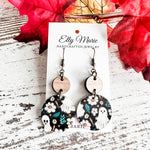Spooky Floral Double Drop Leather Earrings