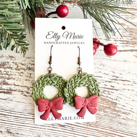 Evergreen Wreath Clay Earrings