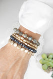 5 Piece Gray Black and Worn Gold Tone Bracelet Set