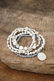 5 piece Boho Bracelet Stack with Coin in Silver Tone