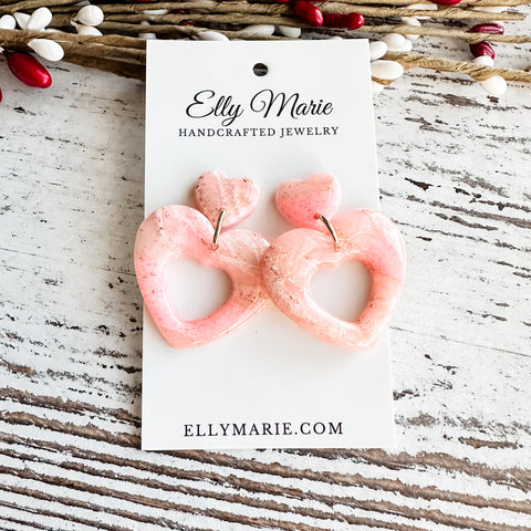 Pink Marble Sweetheart Clay Dangles