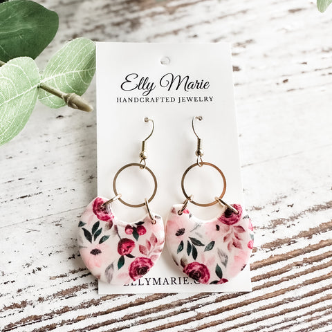 Pink Floral Lily Clay Dangle