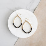 Wood & Gold Beaded Teardrop Earrings- Black