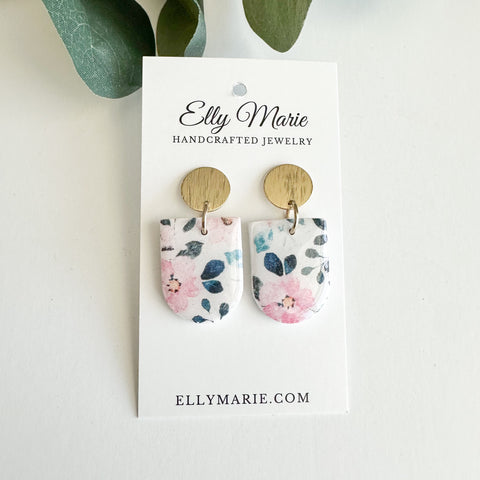 Pink & Green Floral-Ava Clay Earrings