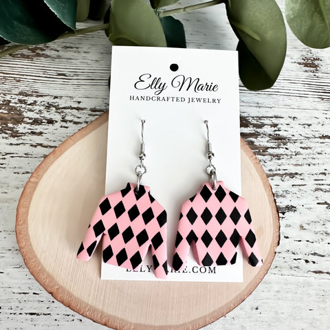 Pink Diamond Jockey Silks-Clay Earrings