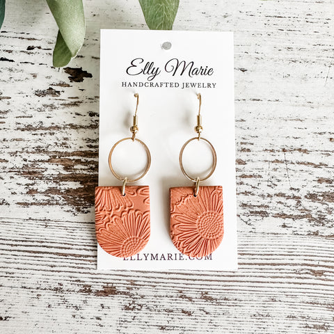 Terra Cotta Sunflower Embossed Avery Earrings