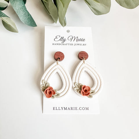 Fall Floral Embossed Teardrop Clay Cutouts