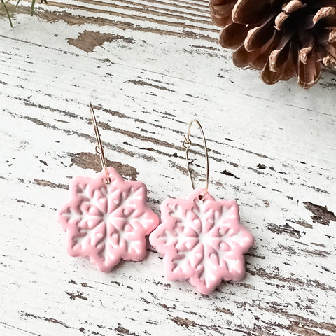 Pink Snowflake Hoops