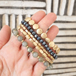 5 Piece Gray Black and Worn Gold Tone Bracelet Set