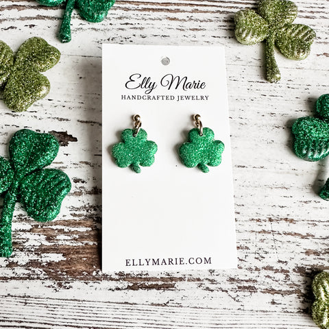 Glitter Shamrock Clay Drop Earring