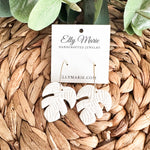 White Embossed Monstera Hoops