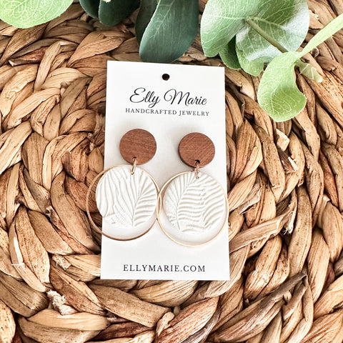 White Palm Embossed Julia Clay Earrings