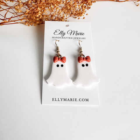 Ghost with Bow Clay Earring