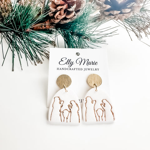 White and Gold Nativity Clay Earrings