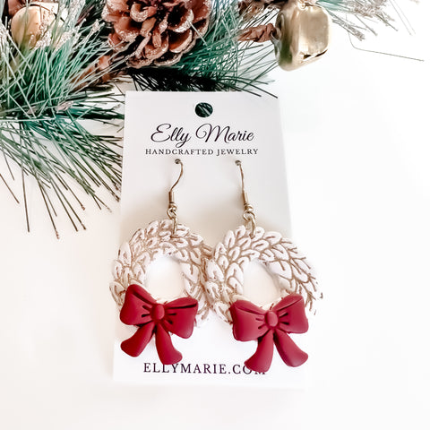 White and Gold Wreath Clay Earrings
