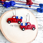 Red White & Blooms Truck Clay Earrings