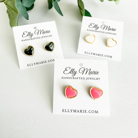 Gold Trimmed Heart Studs- Multiple Colors